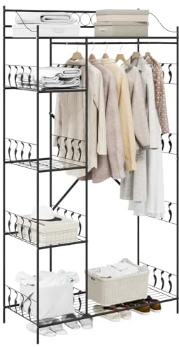 vidaXL Offener Kleiderschrank Schwarz 101 x 43 x 188 cm Stahl, Schlafzimmer Aufbewahrungslösung, moderner Kleiderschrank, effizienter Kleiderständer, langlebige Regaleinheit, Platzorganisierer