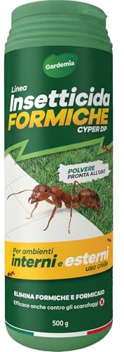 Gardemia Insetticida Anti Formiche in Polvere per Interno Esterno Casa Giardino Azione Rapida – Elimina Formicaio Nido Colonie – Efficace su Insetti Striscianti Scarafaggi Blatte e Vespe CYPER DP 500g