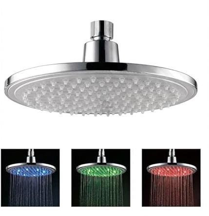 EcoSpa 8 LED Round Shower Head – Colour‑Changing Temperature Sensor, Chrome Finish, No Batteries Required, Easy‑Fit Overhead Design