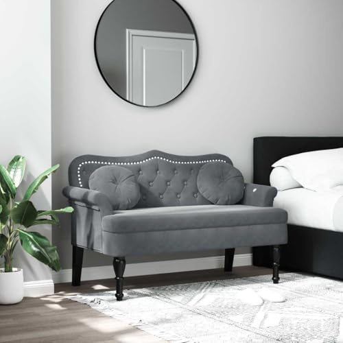 Massbinet Bank mit Kissen Sofa 2 Sitzer Couch Kleine Loveseat mit Samt-Optik Modern Polstersofa für Wohnzimmer Schlafzimmer kleinen Raum Dunkelgrau 120,5 x 65 x 75 cm Samt