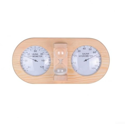 3 in 1 Holz Wandmontierbares Sauna Thermometer Hygrometer und 15 Minuten Sanduhr Timer für genaue Umweltüberwachung