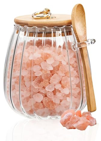 Eidoct Glass Jar with Bamboo Lid and Spoon 700ML/24oZ, Round Coffee Jar | Storage Jars with Metal Handle, Airtight Storage Canister, Salt Container, Kitchen Storage Jars for Sugar, Tea, Cookie