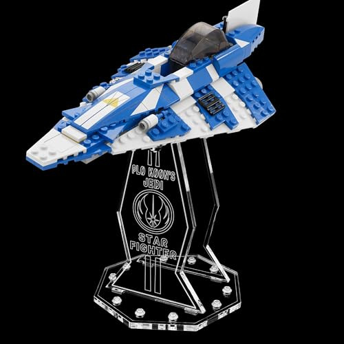 Premium Gravur Acryl Display Ständer kompatibel zu Lego 8093 Plo Koon's Jedi Starfighter | 5mm Halterung | Hochwertiger Präsentationsständer | Schwebender Effekt | Drehbar & Neigbar | Nur Ständer