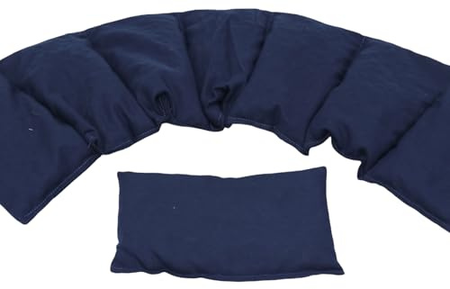 2 er Set mit DINKEL 1200 gr. 80 x 18 cm 8 Kammer + kleines Körnerkissen STERNE, PUNKTE, UNI u.s.w. Wärmekissen XXL Nackenkissen Mikrowelle Dinkelkissen (Blau, Uni)