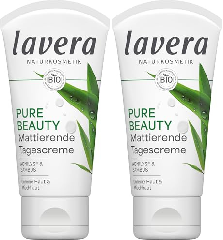 lavera Pure Beauty Mattierende Tagescreme 50ml – Naturkosmetik Gesichtscreme mit Acnilys & Bambus – vegane Gesichtspflege für unreine Haut & Mischhaut – feuchtigkeitsspendende Tagescreme