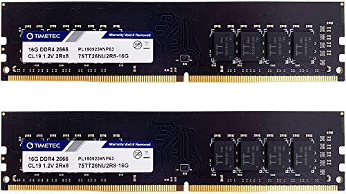 Timetec 32GB KIT (2x16GB) DDR4 2666MHz PC4-21300 Non-ECC Unbuffered 1.2V CL19 2Rx8 Dual Rank 288 Pin UDIMM Desktop Memory RAM Module Upgrade (32GB KIT(2x16GB))