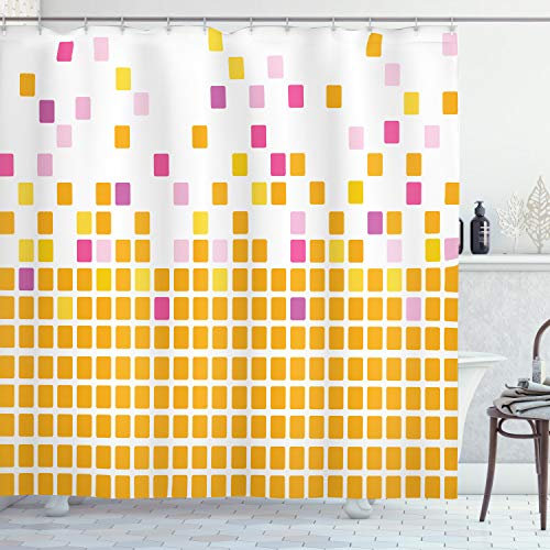 ABAKUHAUS Orange und Rosa Duschvorhang, einfache Mosaic, Stoffliches Gewebe Badezimmerdekorationsset mit Haken, 175 x 180 cm, Orange Rosa