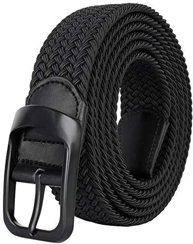 Drizzte Plus Size Mens Belt 63'' Casual Elastic Black Braided Stretchy Fabric Web Belts