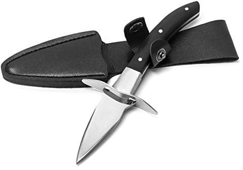 QWORK®1 Stück Austernmesser, austernmesser mit Lederscheide, Edelstahlklinge mit hochwertigem Holzgriff