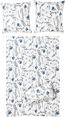 Erwin Müller Perkal-Seersucker Bettwäsche blau-weiß Größe 80x80 cm / 155x200 cm geblümt, schnelltrocknend, bügelfrei, mit Reißverschluss