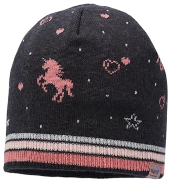 maximo Mini Girl-Mütze, randlos Jacquard, Einhorn Made in Germany 51 carbonmeliert/Dusty Rose