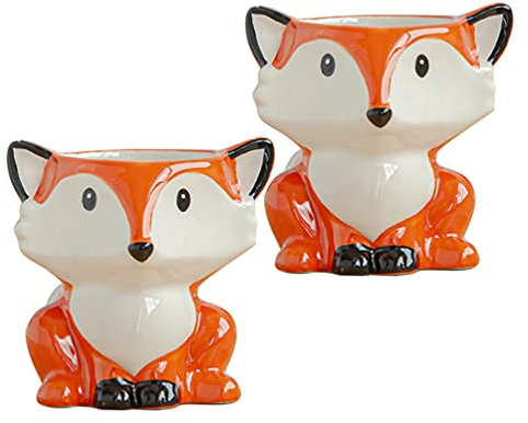 VALICLUD 2pcs Ceramic Animal Planter Cute Fox Succulent Pots Novelty Pots Small Desk Animal Statue Porcelain Plant Pot Cactus Bonsai Container