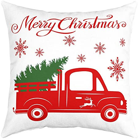 Homewish Weihnachts LKW Kissenbezug 45 x 45 cm Weihnachtsbaum Kissenbezug für Jungen Mädchen Teenager Kissenbezug Elch Hirsch Weihnachtlich Dekorativer Quadratischer Kissenbezug