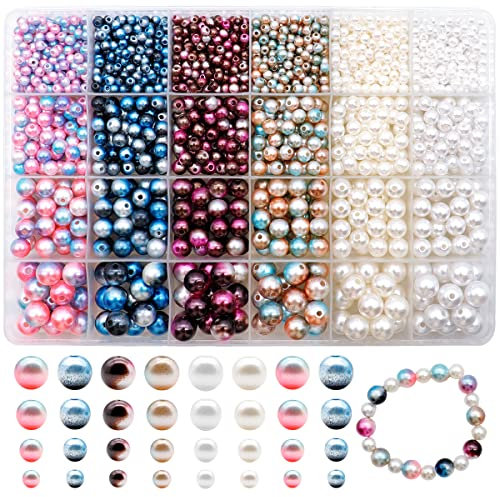 Dotilili 1890 Pcs Kit de Perle de Verre Rondes, 4/6/8/10mm Couleurs dégradées, Plastique Boules de perle d'écartement nacrées en vrac pour Bracelet Fabrication de Bijoux Boucle D'oreille Collier