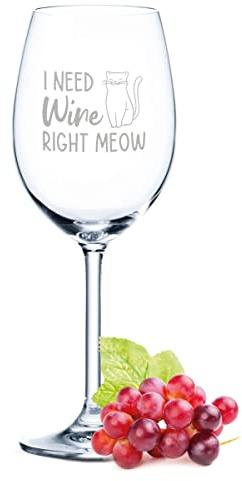 GRAVURZEILE Weinglas mit Gravur - I need wine right meow - Graviertes Weinglas mit Spruch & Katze - Schönes Geschenk für Katzenliebhaber - Geschenke für Sie & Ihn