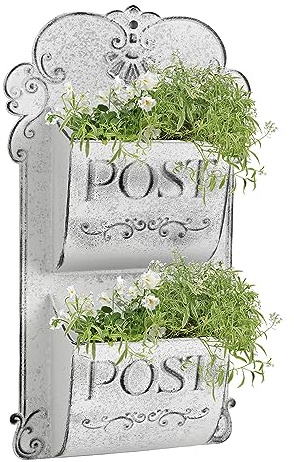 All Chic Metall Wll Pflanzgefäß Blumentopf Hängepflanze Doppelschicht Wandbehang Pflanzgefäß Pflanztopf für Gartendekoration (weiß)