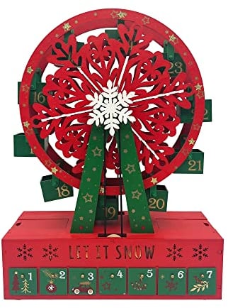 PE Weihnachts-Adventskalender mit Riesenrad aus Holz mit Schubladen und LED-Lichtern zum Befüllen von kleiner Überraschung