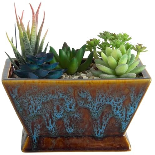 ARTKETTY Pots de Plantes Grands Pots de Jardinières Succulentes avec Drainage, Pots en Céramique pour Plantes de Cactus Intérieures et Extérieures Pots de Fleurs de Bonsaï Glacés pour Décor de Rebord