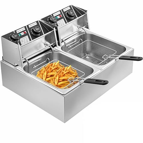 Deep Fryer Double Deep Fat Fryer Large Commercial Deep Fat Fryer 20L Deep Fryer Stainless Steel Commercial 5000W Double Deep Fat Frye
