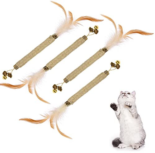 Adiwo Bâtons d'herbe à Chat, 4pcs Bâtons à Mâcher pour Chats, Jouet Cataire pour Chat, pour Que Les Chats Jouent, mordent, mâchent, Aident avec Le Tartre et La Mauvaise Haleine Hygiène Saine Soins