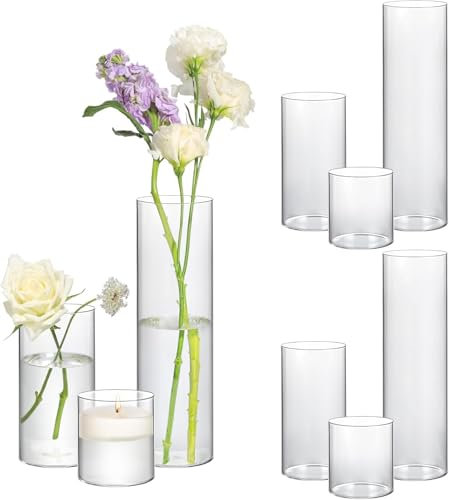 ComSaf Glasvase, 9 Stück Vase Glas, Kleine Vasen für Tischdeko, Vase Groß Gross, Kleine Mini Vasen Tulpen, Glaszylinder für Kerzen, Glasvasen für Tischdeko, Blumenvasen Set