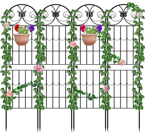 2,2 M Enrejado de Jardín Plantas Trepadoras, Kalolary Paquete 4 Enrejados Jardín Negro Marco Enrejado Metal Inoxidable Soporte Escalada Plantas Macetas Patio Trasero Flores al Aire Libre Frutas Vides