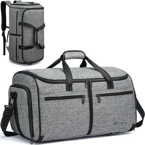 TUGUAN Kleidersack Reisetasche Herren, 58L Anzugtasche Handgepäck Business mit Schuhfach & Rucksackfunktion, 3 in 1 Große Kleidertasche Anzugsack Reise Tasche Damen, Grau