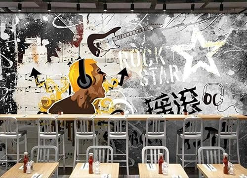 tyujlkjddlf Custom Wall Mural 3D Hip-Hop Rock Music Themed Decorative Painting Background Wall-250Cmx175Cm