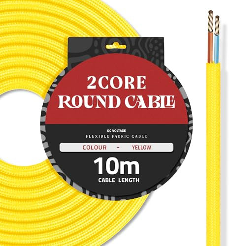 DC VOLTAGE 10M Yellow Vintage 2 Core Round Cable Fabric Cloth Covered Electrical Wire, 32.8FT 2 Conductors 18 Gauge textile electric cable Wire coated colored vintage for Lighting DIY Project