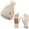 Damen Beanie Hut Handschuhe Set Winter Gestrickte Mütze Hut für Frauen Mit Pom Pom Warme Touchscreen Handschuhe 2 in 1 Set für kaltes Wetter (DE/NL/SE/PL, Alphanumerisch, Einheitsgröße, Creme)