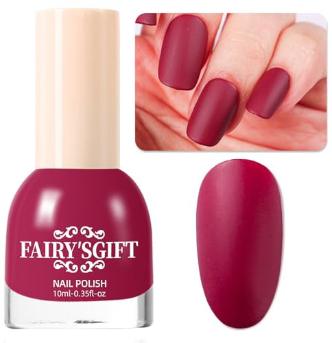 Matte Nail Polish Air Dry Nail Lacquer for Nail Art Varnish, Mist Effect Matte Finish Velvet Nail Polish, 0.35 fl oz (Wine Red-04, 10 ML)