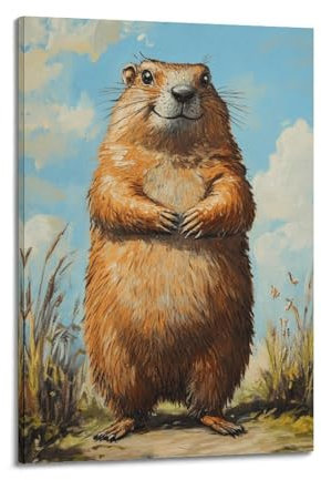 hjkhjt Tierposter, großes Murmeltier gegen blauen Himmel, Wandkunst, Leinwand, ästhetischer Einband, Gemälde für Wohnzimmer, Schlafzimmer, 30 x 45 cm, Rahmenstil