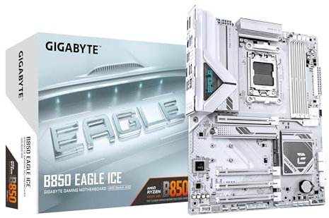 GIGABYTE B850 EAGLE ICE Scheda Madre – CPU AMD Ryzen serie 9000, VRM digitale a 8+2+2 fasi, fino a 8200 MHz DDR5 (O.C), 1 x M.2 PCIe 5.0 + 2 x M.2 PCIe 4.0, LAN 2.5 GbE, USB 3.2 Gen 2