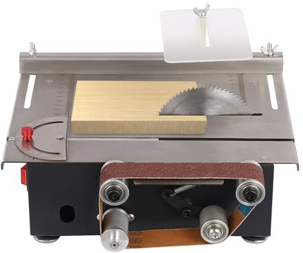 Sega circolare da banco Mini sega da tavolo 200W 7 velocità Sega circolare multifunzione Motore a doppio asse Profondità di taglio 33mm per DIY, legno, acrilico, PCB con smerigliatrice a nastro 4 lame