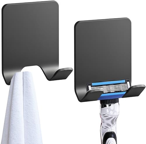 YAOYYG 2 PièCes Support De Rasoir Douche, Étanche Crochet Auto-Adhésif | pour Douche, Salle de Bain et Cuisine Crochets Universels Serviette Sans Percer Noir