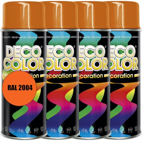 Deco Color 4er Sparpack Lackspray 400ml glänzend nach RAL - Farbauswahl (4 Dosen in orange glanz RAL 2004)