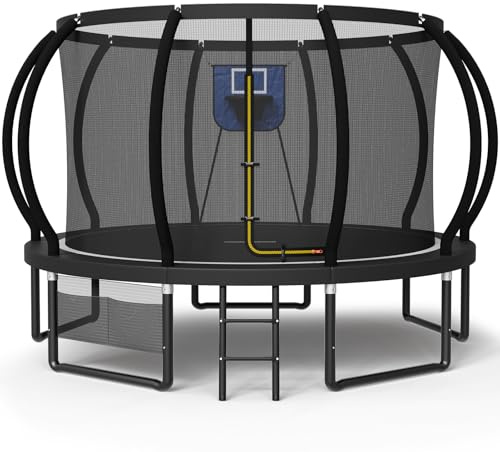 Devoko Outdoor Trampolin mit Basketballkorb & Sicherheitsnetz - 150 kg Maximalgewicht - Ø 228/305/366/427 cm - Robuster Garten-Trampolinspaß für Kinder und Erwachsene