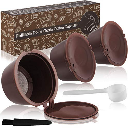 7 stars Filtros Cápsulas de Café puede rellenar reutilizar para Dolce Gusto Cafetera fuerte al menos 160 veces de usos para reemplazo,3 pcs con 1 cucharón de plástico y 1 cepillo de limpieza
