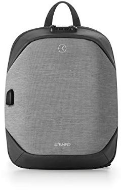 IN TEMPO Zaino Antifurto Monospalla Tekniko Slim con Spallaccio Ergonomico, Chiusura con Combinazione, Presa USB, Dimensioni 29 x 38 x 11 cm, Colore Grigio