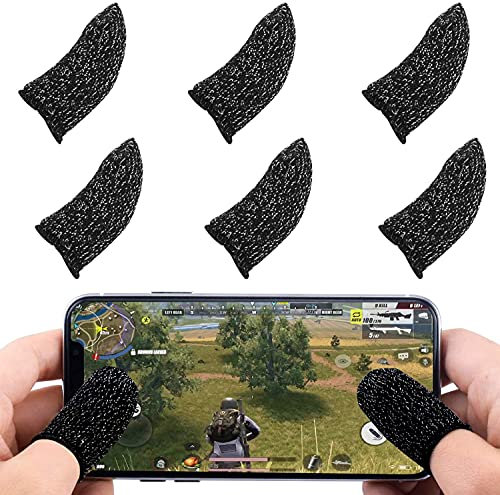 Newseego PUBG Mobile Game Finger Sleeve [6er Pack], Touch Screen Fingerhülse Atmungsaktiv Anti-Sweat-empfindliche Ziel- und Zieltasten für Überlebensregeln/Knives Out für Android & IOS - Schwarz