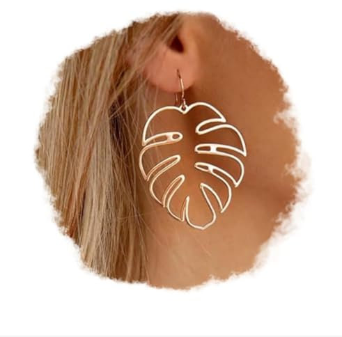 Doubnine Palm Leaf Earrings Large Monstera Gold Line Dangle Earrings Bohemian Summer Festvial Jewelry for Women Girls Silver