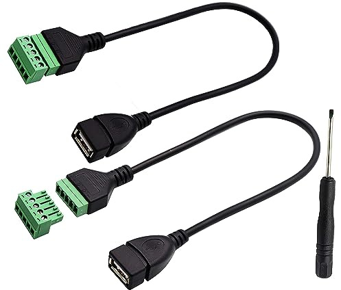 zdyCGTime USB 2.0 A Screw Terminal Block Connector Cable USB 2.0 A Female Plug to 5 Pin/Way Female Bolt Screw with Shield terminals Pluggable Type Adapter Connector Converter Cable.(30CM/2Packs)