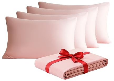 MOHAP Zippered Pillowcases 50X75 cm 4 Pack- Super Soft Breathable Brushed Microfiber Pillow Cases Cover for Hair and Skin Pink