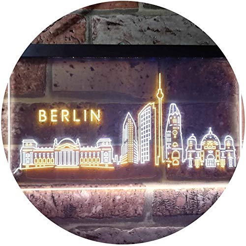 Berlin City Skyline Silhouette Dual Color LED Barlicht Neonlicht Lichtwerbung Neon Sign Weiß & Gelb 300 x 210mm st6s32-i3273-wy
