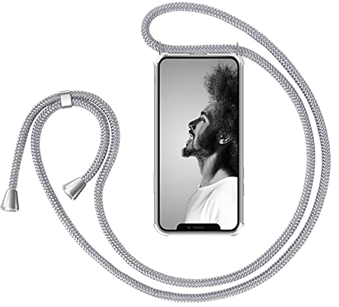 ZhinkArts Handykette kompatibel mit Apple iPhone 11 Pro Max - 6,5 Display - Smartphone Necklace Hülle mit Band - Handyhülle Case mit Kette zum umhängen in Weiß Silber