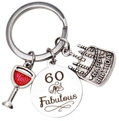 60th Birthday Keyring Keychain Gifts with Black Jewelry Box for Women Men | Stainless Steel & Alloy, 2.5cm Keyring, Gift Box Included, Ideal for 60th Birthday or Anniversary