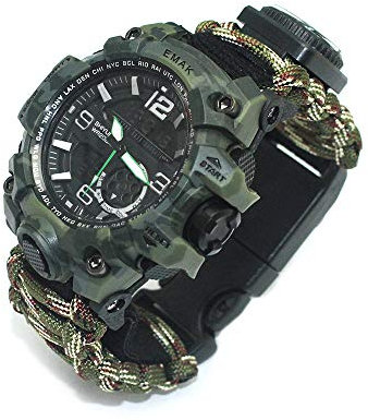 YzoTek Montre-Bracelet de Survie en Plein Air, 6 en 1 Outils de Premiers Soins avec Bracelet Étanche pour Sports d'urgence avec Paracord, Boussole, Thermomètre, Sifflet, Tournevis, Grattoir