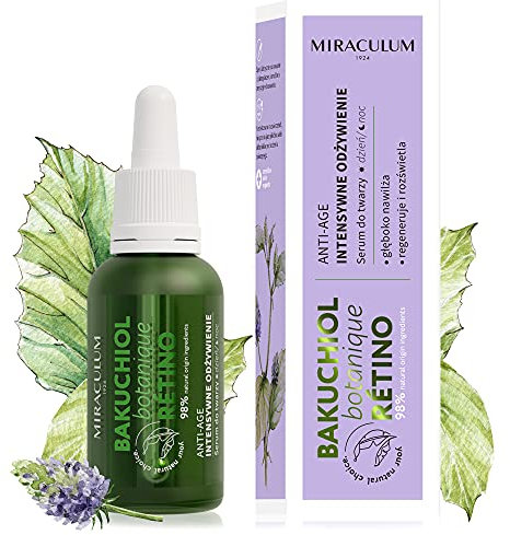 MIRACULUM 1924 Bakuchiol Anti-Aging Regenerierendes Tag- und Nacht-Gesichtsserum – Serum fürs Gesicht mit 4D Hyaluronsäure, Vitamin C, pflanzlichem Retinol – veganes und natürliches Serum – 30 ml,