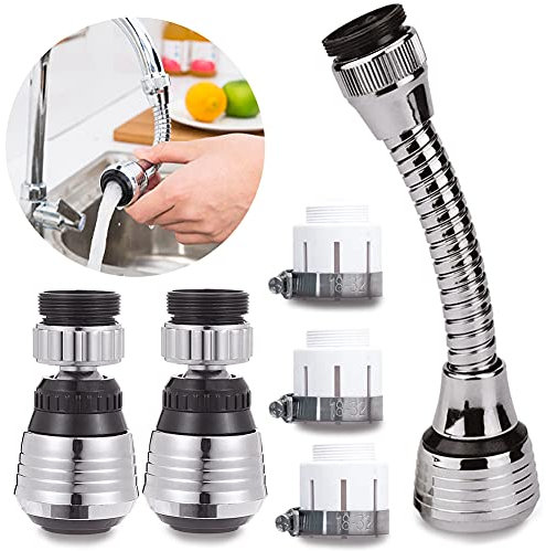 3 Pièces Robinet d'eau pivotante,Tête De Robinet De Cuisine Mobile 360 Degrés,2 Modes Réglable Douche Tête Filtre Pulvérisateur,Aérateur de cuisine,Robinet de Cuisine,Rallonge de robinet de Cuisine