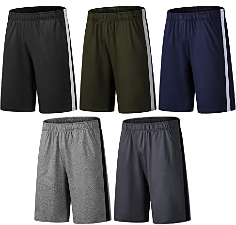 BUYJYA Herren Active Athletic Shorts 5er oder 3er Pack für Workouts Basketball Fußball Badminton Übung Laufen Fitnessstudio, Schwarz-Armee-Grün-Marineblau-Hellgrau-Dunkelgrau, XX-Large